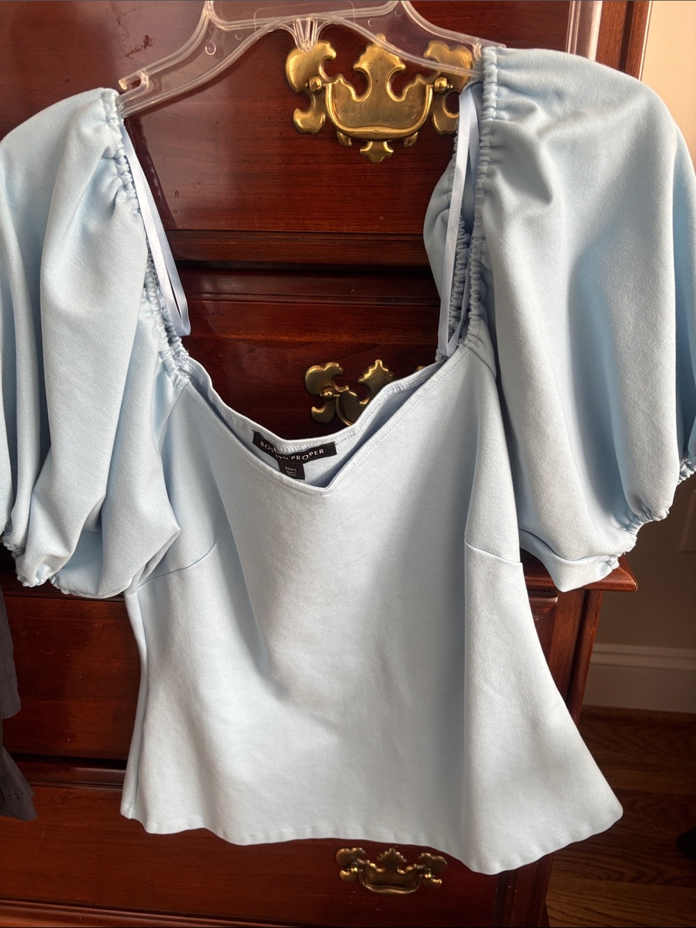 Boston Proper Pastel Blue Puff-Sleeve V-Neck Blouse